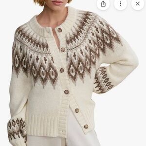 Jenni Kayne Cream Thatcher Knit Fair Isle Cardigan S
